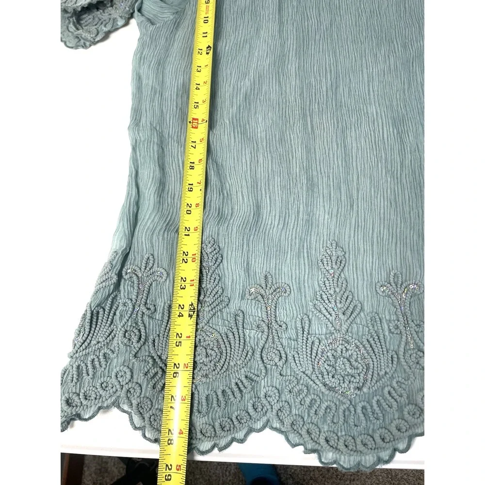 Soft Surroundings Medium‎ Silk Tunic Top Beach Vacation Blue Coral Shirt